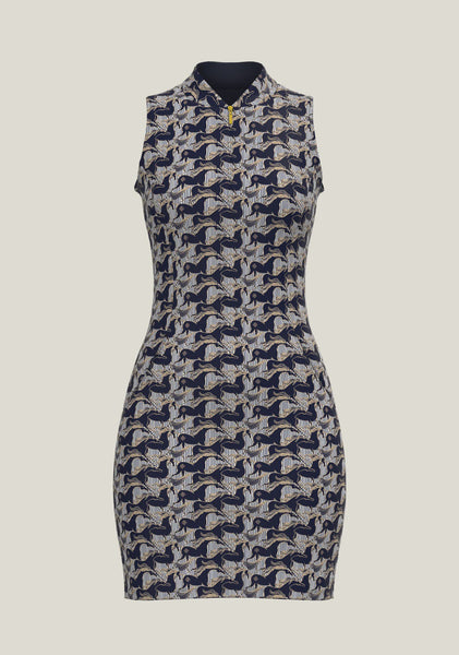 Espoir Equestrian Navy Running Horse Button Dress