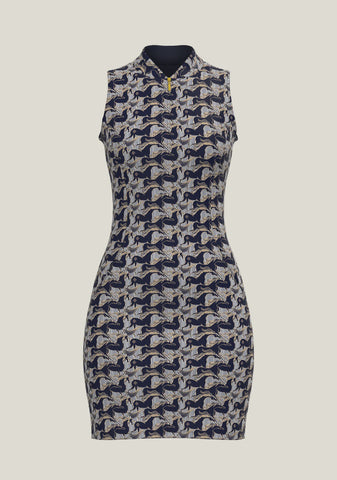 Espoir Equestrian Navy Running Horse Button Dress
