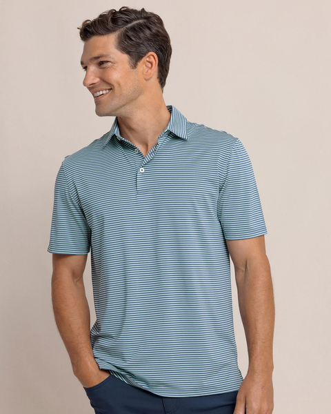 Southern Tide Men's Driver Sunbury Stripe Short Sleeve Polo / Light Indigo