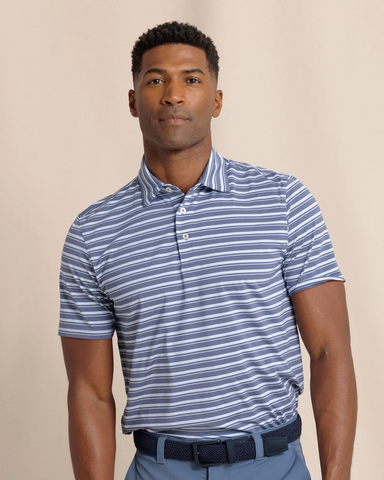 Southern Tide Men's SS Brrreeze Pearl Cove Stripe Polo / Light Indigo