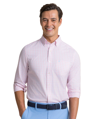 Southern Tide Men's Coastal Breeze Precheck Plaid Sportshirt /Orchid Pink