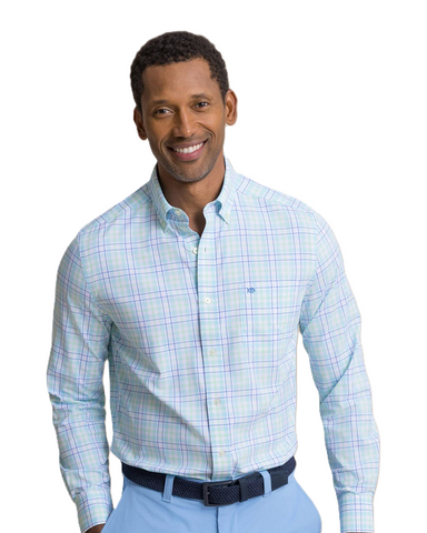 Southern Tide Men's LS Coastal Breeze Master Plaid Sportshirt /Tropical Breeze Blue