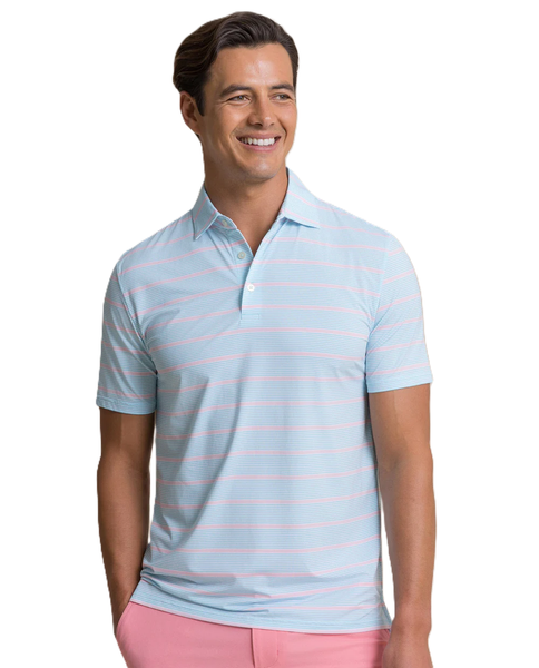 Southern Tide Men's Core Sound Stripe Coastal Breeze Performance Polo /Tropical Breeze Blue