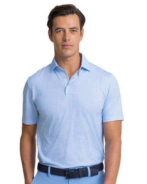 Southern Tide Men's Driver Coral Key Plaid Polo / Ocean Channel