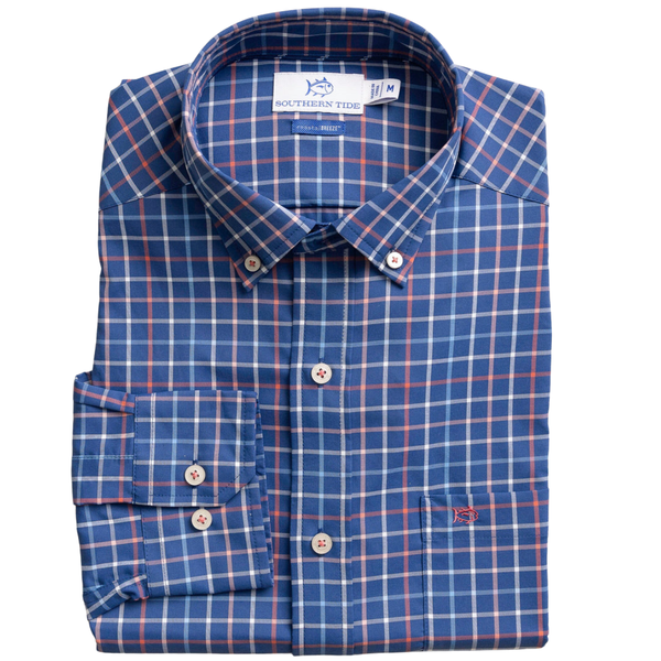 Southern Tide Men's Coastal Breeze Tradewind Tattersall Sportshirt / Nautical Blue