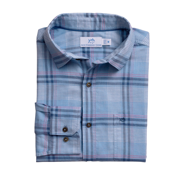 Southern Tide Men's LS Island Breeze Heather Sportshirt / Heather Ocean Channel