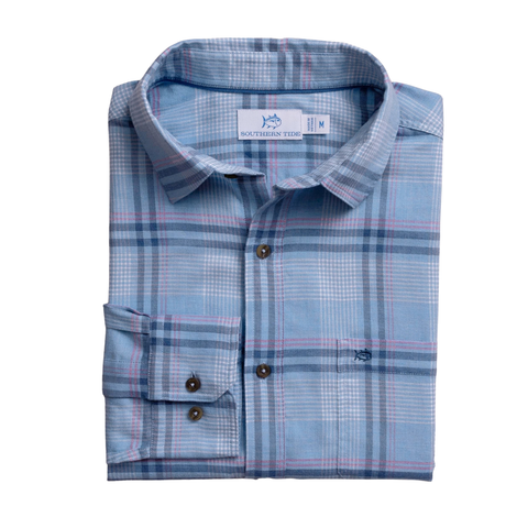 Southern Tide Men's LS Island Breeze Heather Sportshirt / Heather Ocean Channel