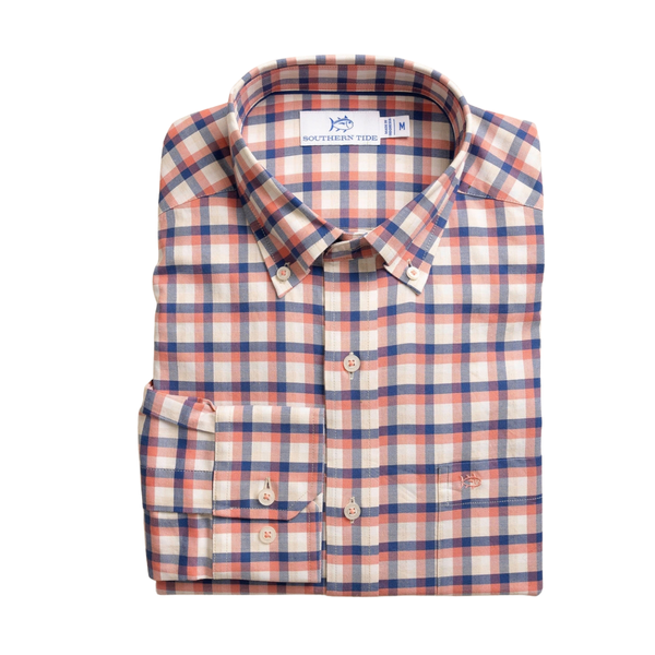 Southern Tide Men's LS Diamond Cove Heather Skipjack Sportshirt / Heather Coral Beach