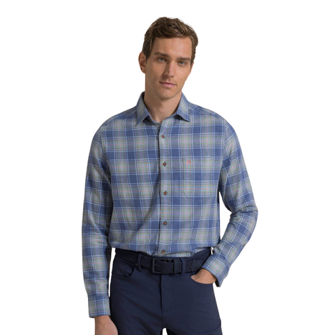Southern Tide Men's LS Ocean View Heather Sportshirt / Heather Nautical Blue
