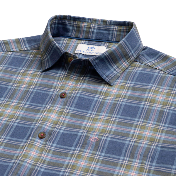 Southern Tide Men's LS Ocean View Heather Sportshirt / Heather Nautical Blue