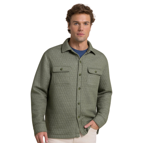 Southern Tide Men's Heather Quilted Knit Shacket / Cedar Green