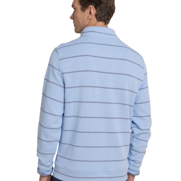 Southern Tide Men's Sandy Cove Stripe Pique Quarter Zip / Ocean Channel