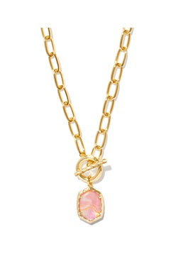 Kendra Scott Daphne Light Pink Iridescent Abalone Gold Chain Necklace