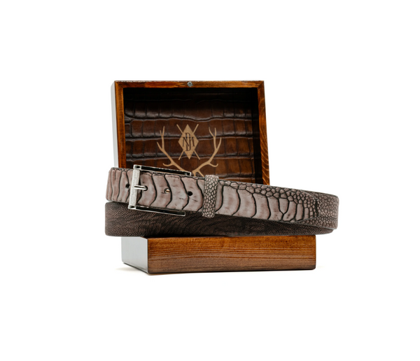 Martin Dingman South African Ostrich Belt / Mocha Nubuck