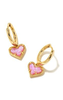 Kendra Scott Ari Gold Heart Bubblegum Pink Kyocera Opal Earrings