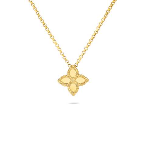 Roberto Coin Small Diamond Princess Flower Yellow Gold Necklace