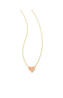 Kendra Scott Framed Ari Light Pink Drusy Gold Heart Short Necklace