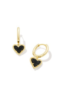 Kendra Scott Ari Gold Black Drusy Heart Huggie Earrings