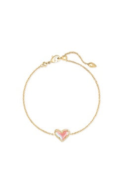 Kendra Scott Ari Dichroic Glass Heart Gold Delicate Chain Bracelet