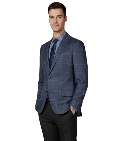 Paul Betenly Modern Soft Sport Coat / Grey-Blue Plaid, Flap Pocket
