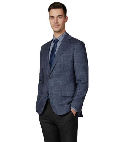 Paul Betenly Modern Soft Sport Coat / Grey-Blue Plaid, Flap Pocket
