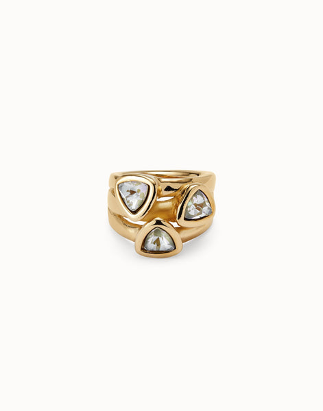 Uno de 50 Ser Camaleonica Three Triangular Shaped Multicolor Crystal Ring