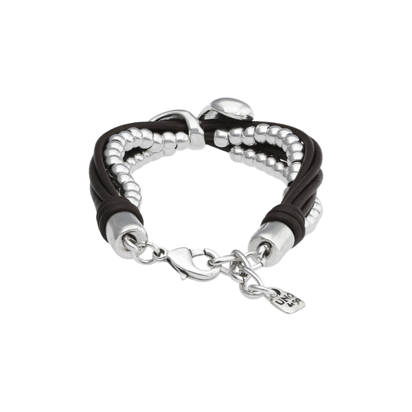 Uno de 50 Anima Silver Tone Beads with Leather Bracelet