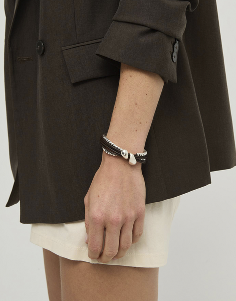 Uno de 50 Anima Silver Tone Beads with Leather Bracelet