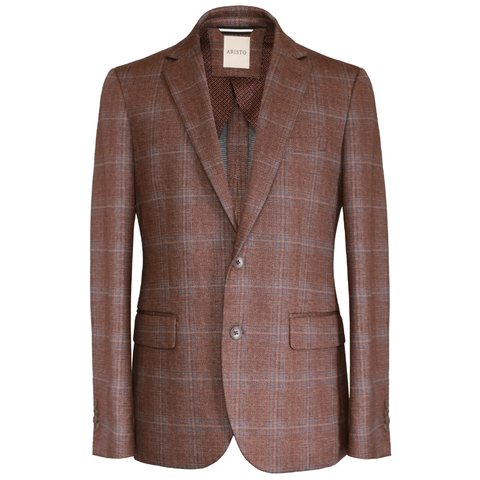 Paul Betenly Arani Modern Soft Sport Coat / Brick-Blue Plaid