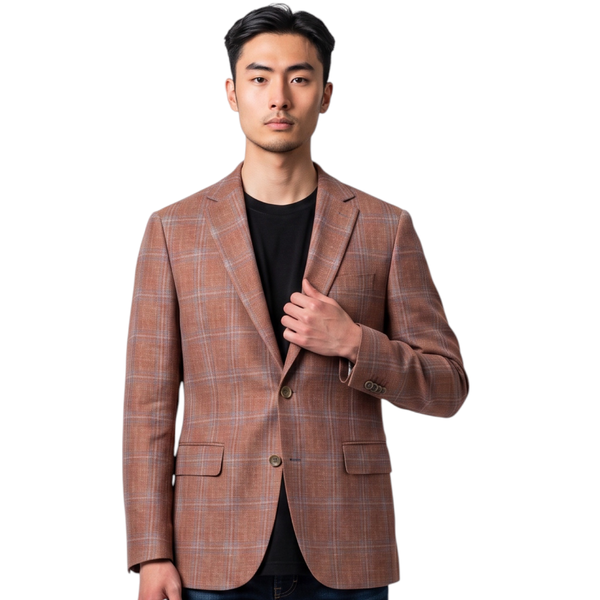 Paul Betenly Arani Modern Soft Sport Coat / Brick-Blue Plaid