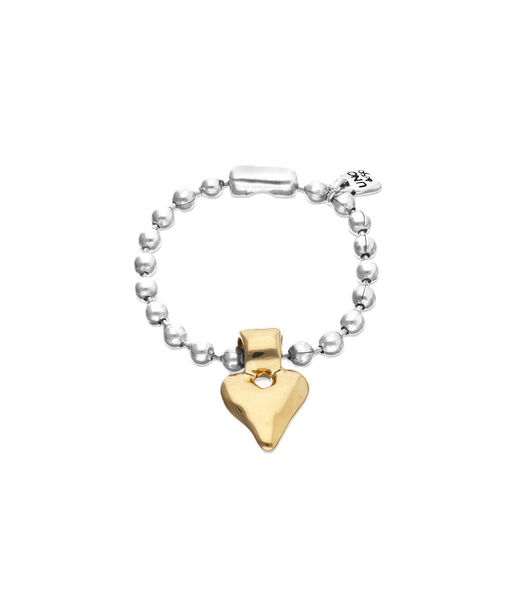 Uno de 50 Beat  Silver w/ Gold Heart Bead Bracelet