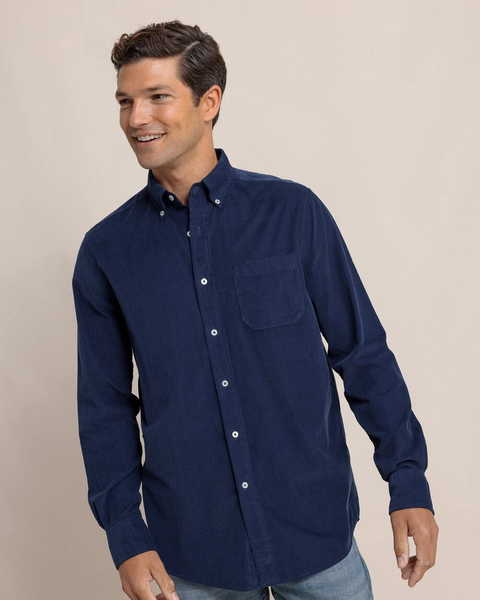 Southern Tide Men's Lightweight Bedford Cord Long Sleeve Sportshirt / Dress Blue