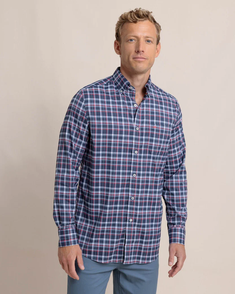 Southern Tide Men's Intercoastal Bellinger Plaid Long Sleeve Sportshirt / Dress Blue
