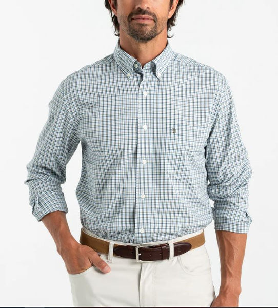 Duck Head Men's Benton Plaid L/S Performance Poplin Shirt / Legion Blue