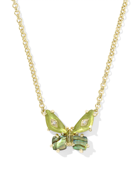 Kendra Scott Bianca Butterfly Short Gold Green Mix Necklace