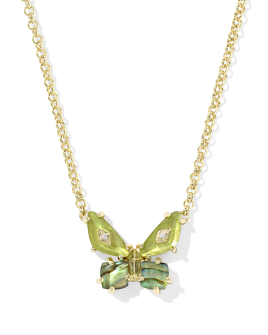 Kendra Scott Bianca Butterfly Short Gold Green Mix Necklace