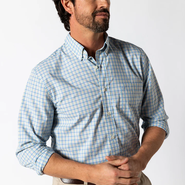 Duck Head Men's L/S Performance Poplin Sport Shirt - Bradley Plaid / Faded Peach