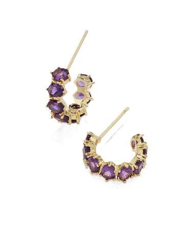 Kendra Scott Cailin Purple Crystal Gold Huggie Earrings