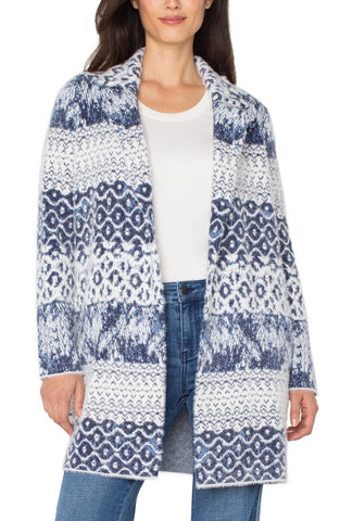 Liverpool Women's Open Front Coatigan Sweater / Navy Shibori Mixed Texture