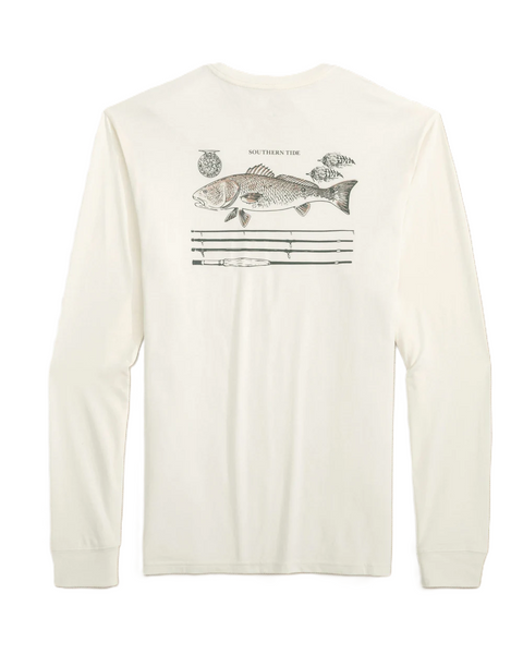 Southern Tide Men's LS Redfish Rod Tee / Sand White