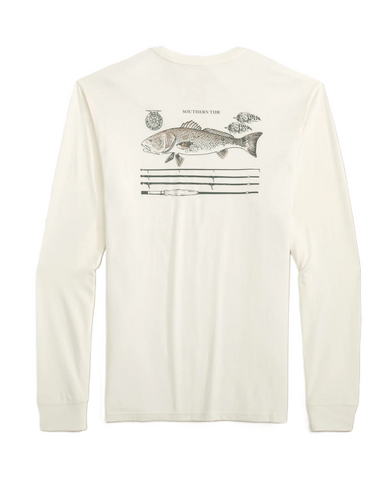 Southern Tide Men's LS Redfish Rod Tee / Sand White