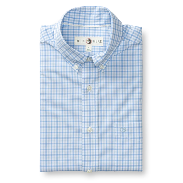 Duck Head Men's LS Performance Poplin Sport Shirt - Shaw Gingham / Sky Blue