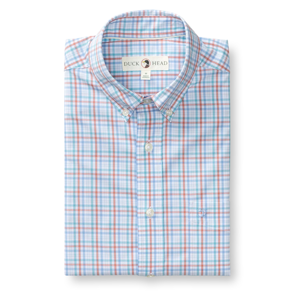 Duck Head Men's L/S Performance Poplin Sport Shirt - Brody Plaid / Rosewood