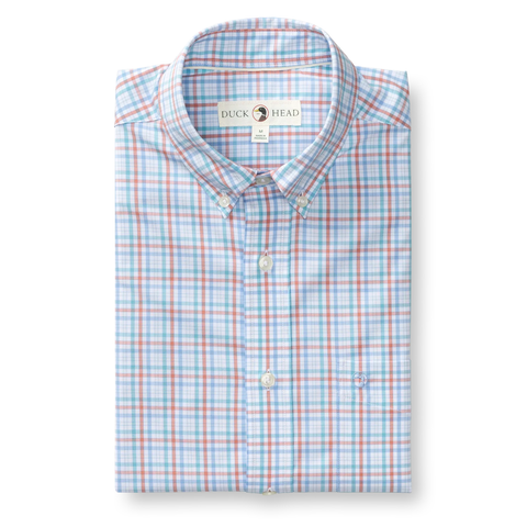 Duck Head Men's L/S Performance Poplin Sport Shirt - Brody Plaid / Rosewood