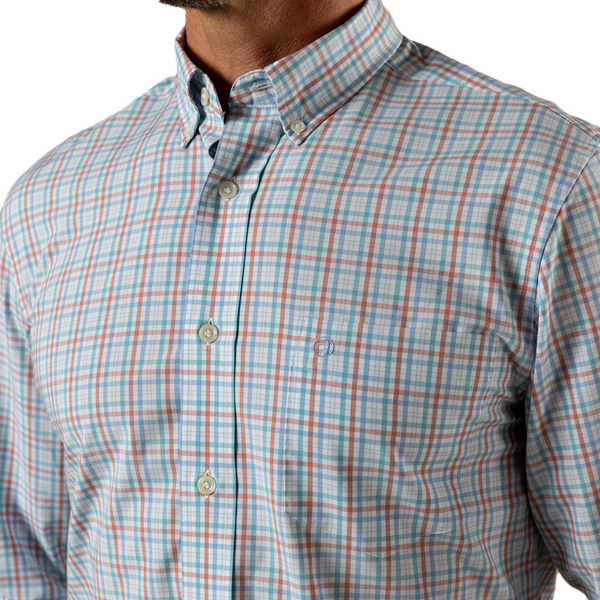 Duck Head Men's L/S Performance Poplin Sport Shirt - Brody Plaid / Rosewood