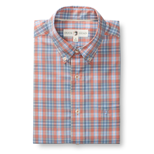Duck Head Men's L/S Performance Poplin Sport Shirt - Jeffries Plaid / Rosewood
