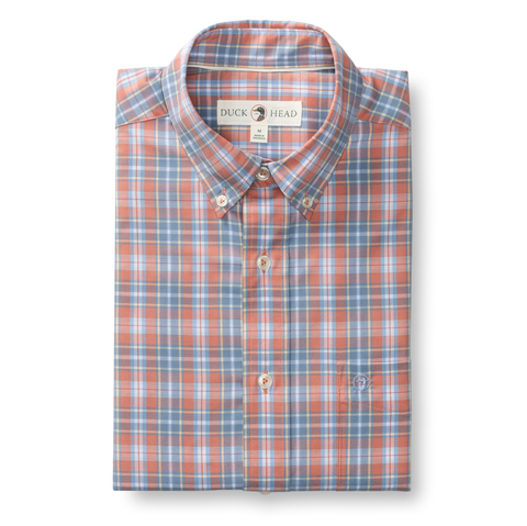 Duck Head Men's L/S Performance Poplin Sport Shirt - Jeffries Plaid / Rosewood