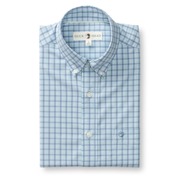 Duck Head Men's LS Performance Poplin Sport Shirt - Linwood Plaid / Seafoam Green