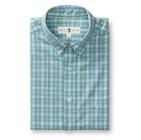 Duck Head Men's LS Performance Poplin Sport Shirt - Forrest Plaid / Aspen Green