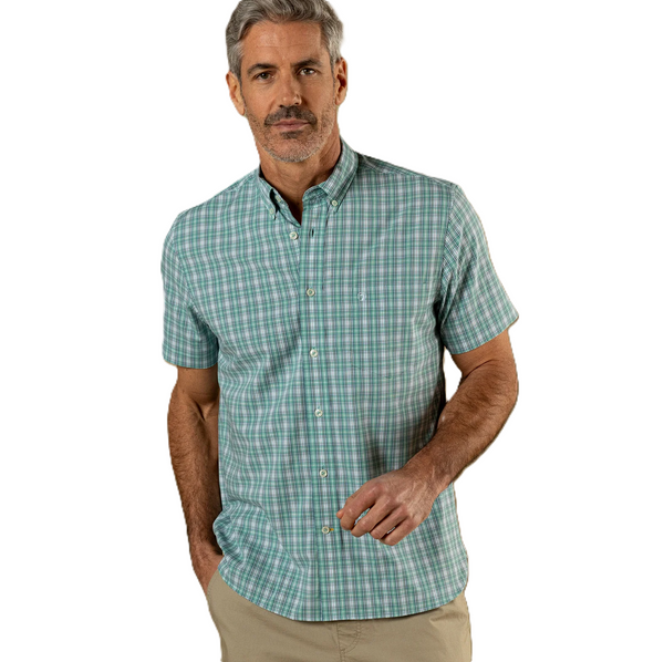 Duck Head Men's LS Performance Poplin Sport Shirt - Forrest Plaid / Aspen Green